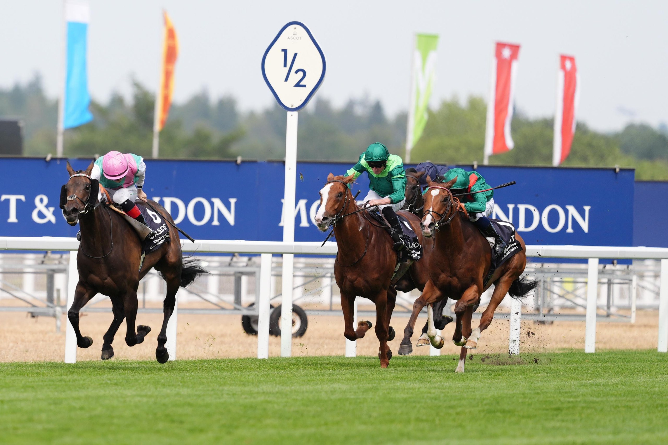 Jockey Colin Keane on Kalpana (left) on their way to winning the King George VI And Queen Elizabeth Stakes.