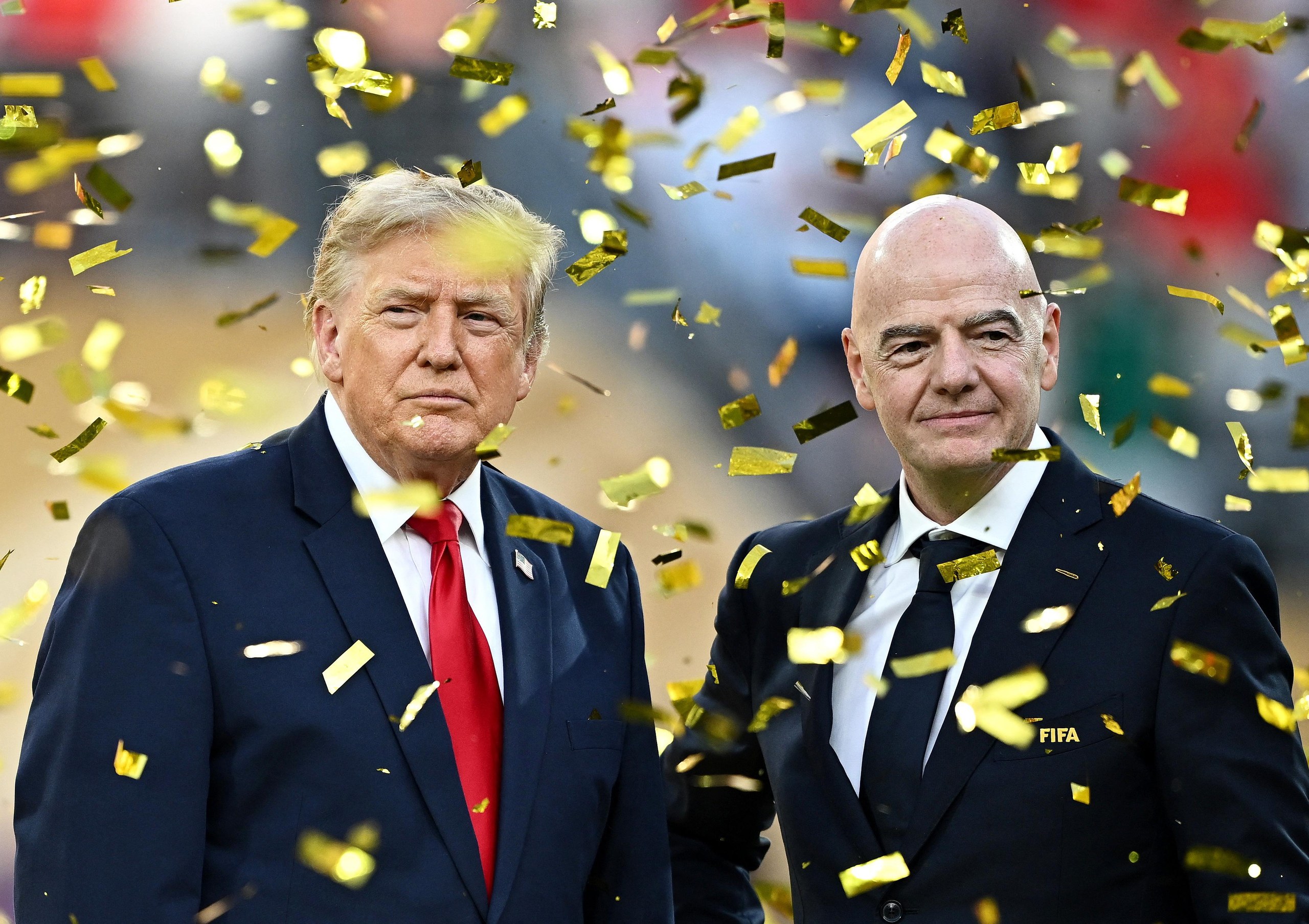 Fifa president Gianni Infantino stands with US president Donald Trump after this year’s World Cup final