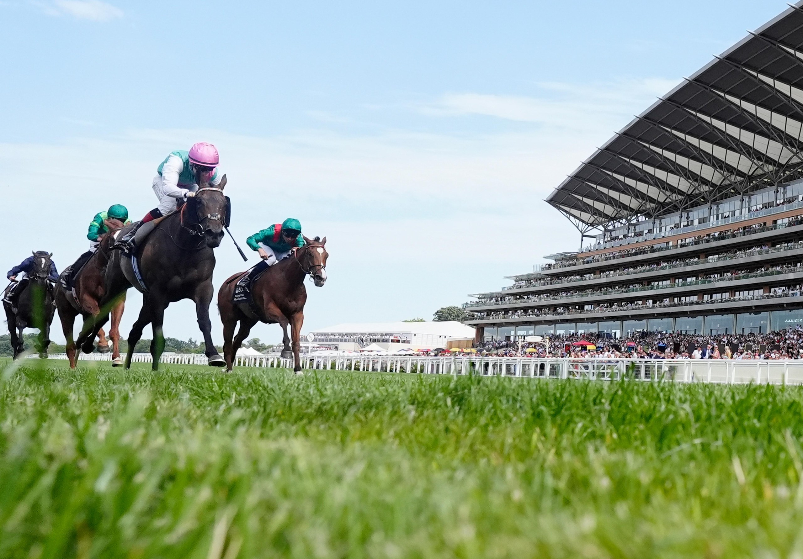 Colin Keane (pink cap) riding Kalpana win The King George VI And Queen Elizabeth Stakes.