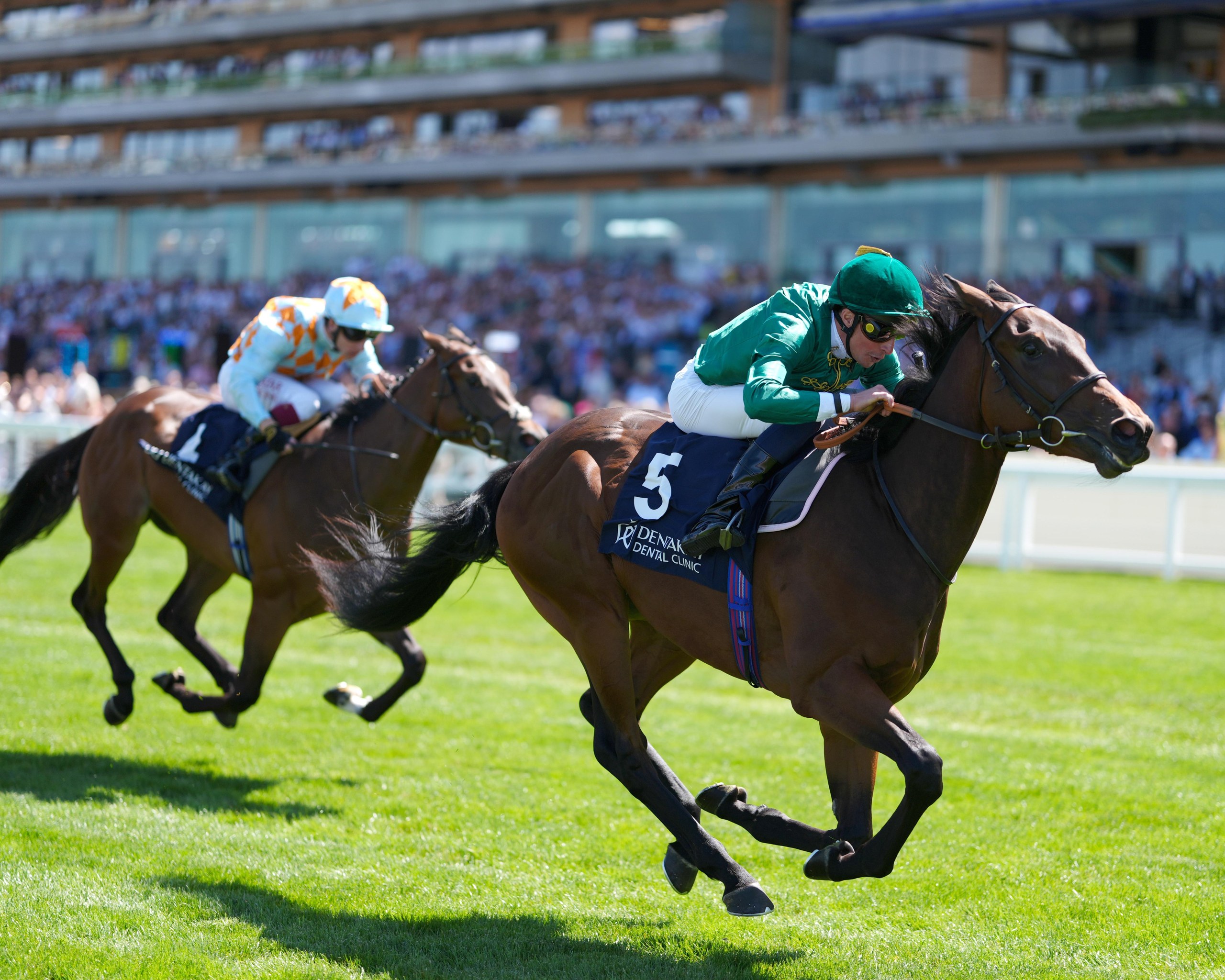 Jockey William Buick (right) on Never Enough win the Crocker Bulteel ‘Confined’ Maiden Stakes.