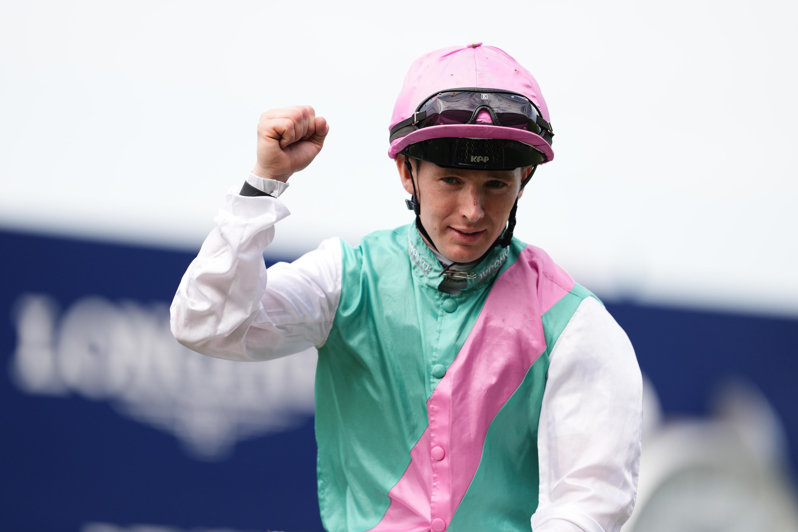 Jockey Colin Keane celebrates after riding Kalpana to victory in the King George VI And Queen Elizabeth Stakes.
