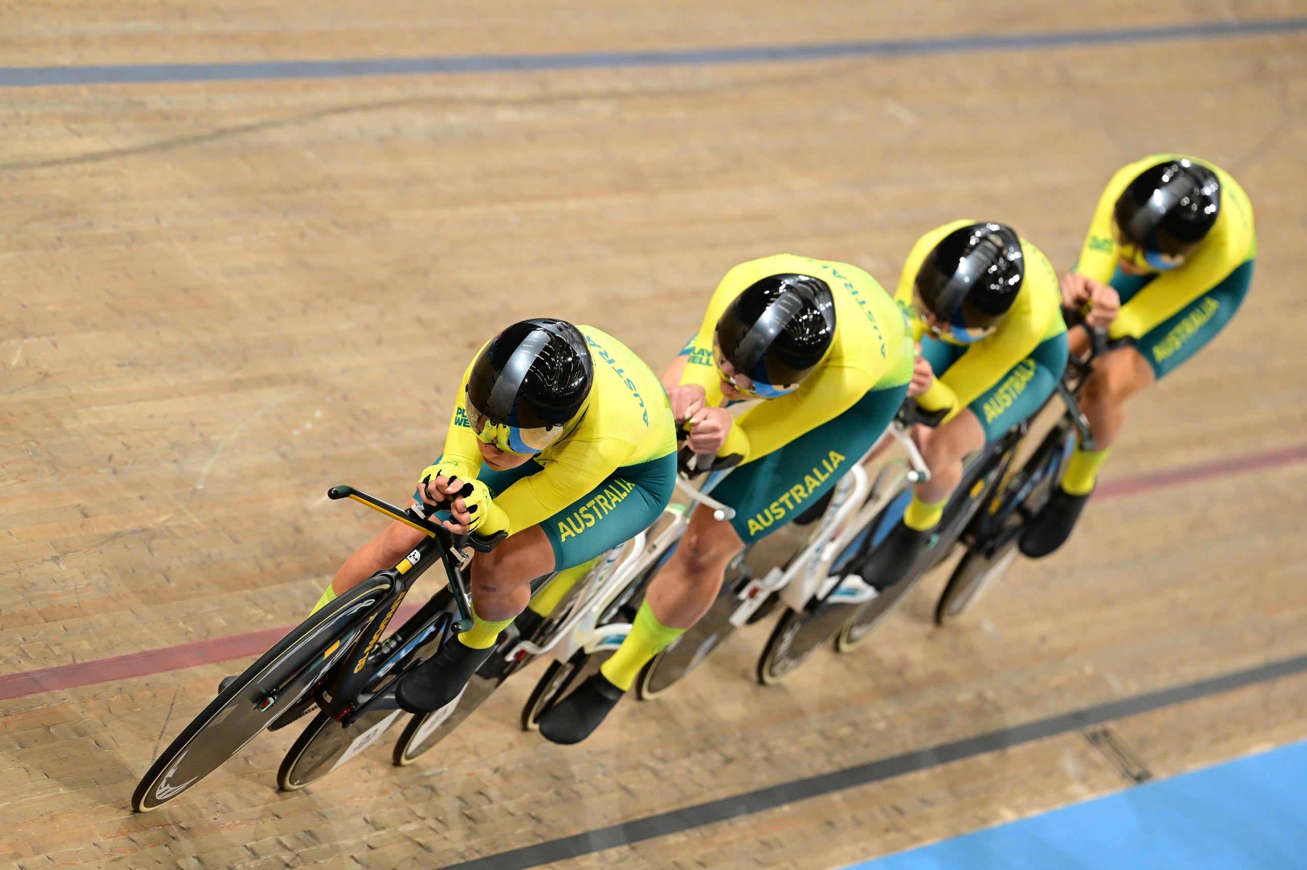 Felicity Wilson-Haffenden leads Australia in the team pursuit.