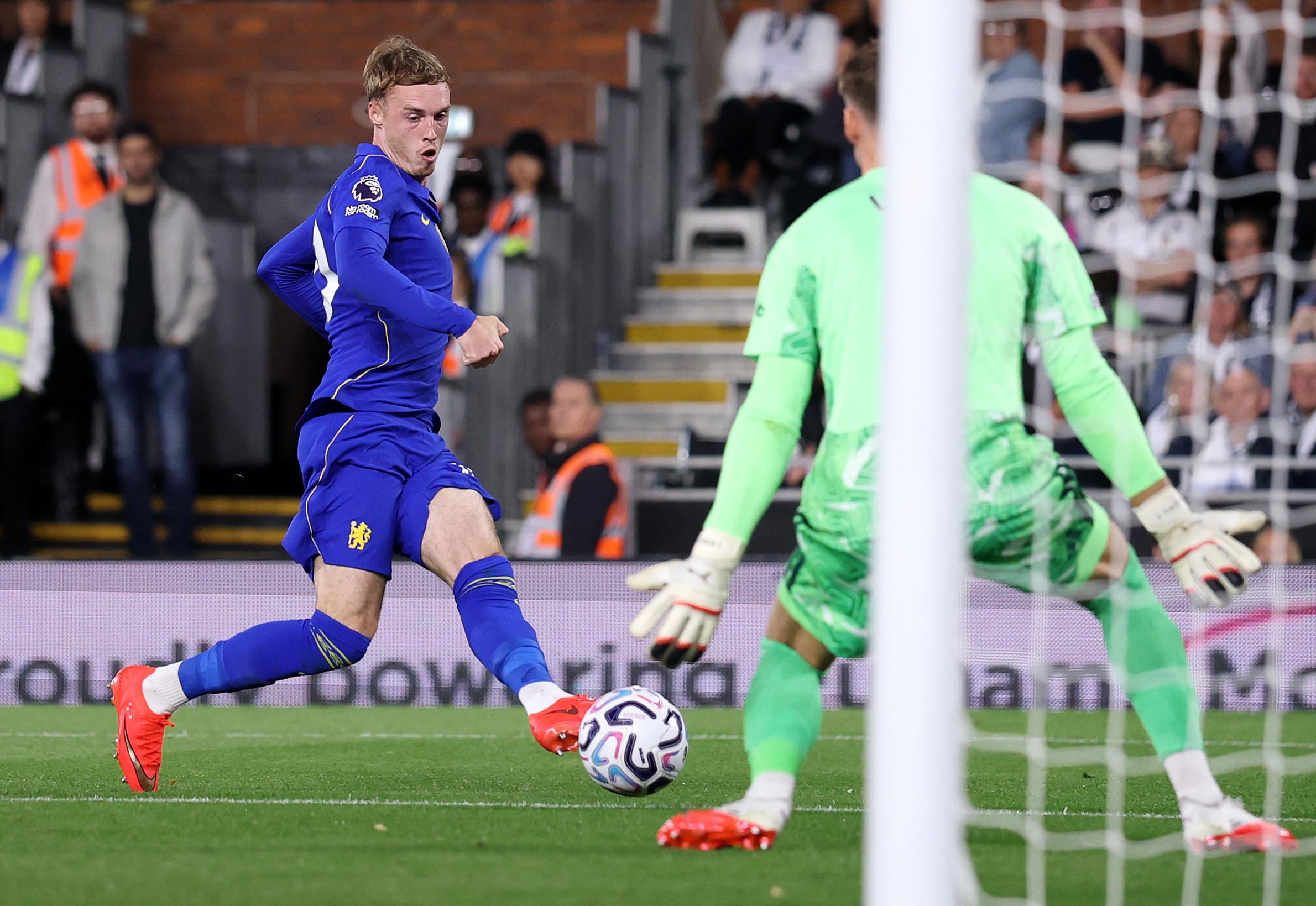 Cole Palmer of Chelsea scores his team’s third goal.