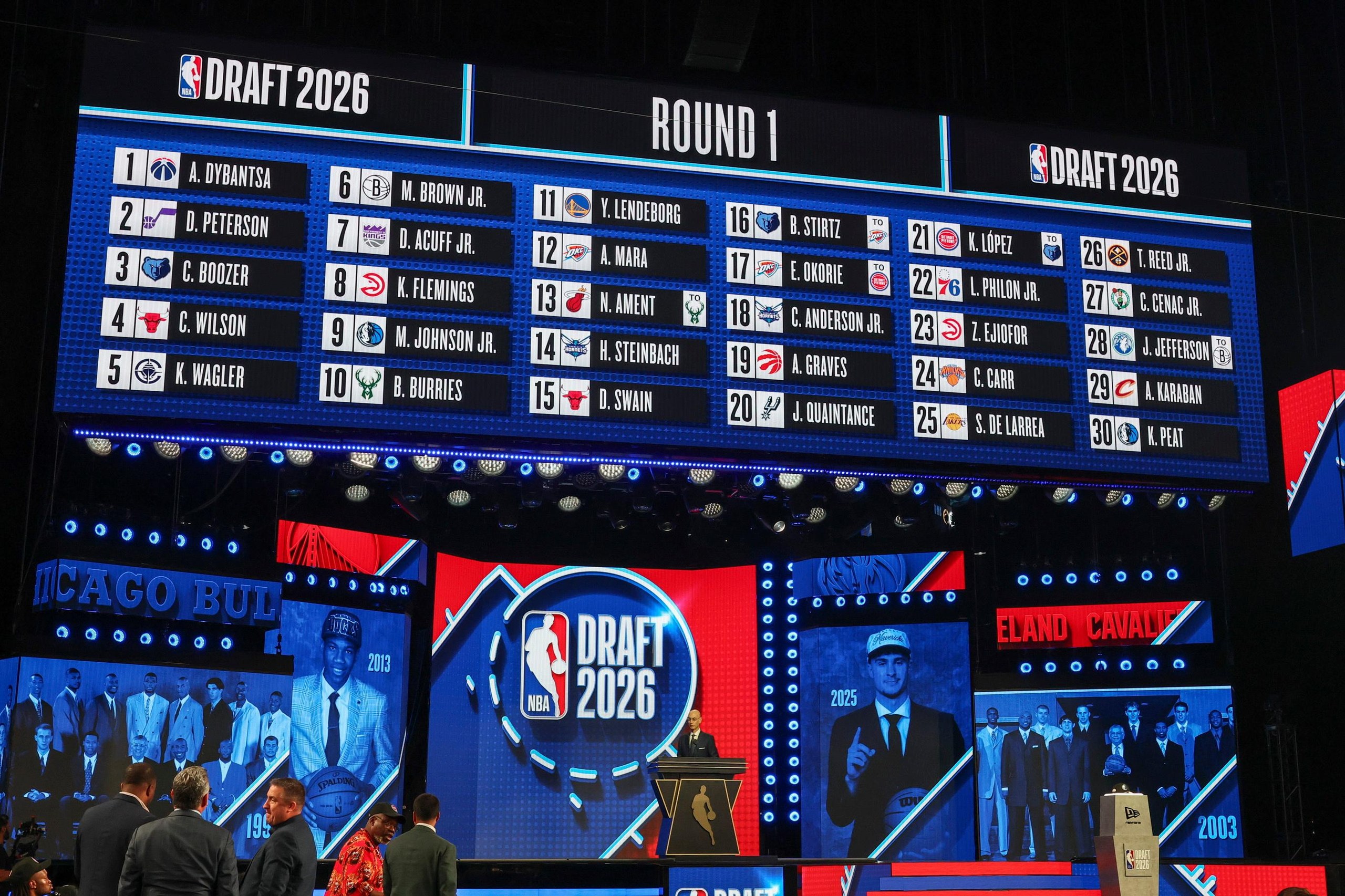 Draft picks are listed on screen at the end of the first round on Tuesday night.