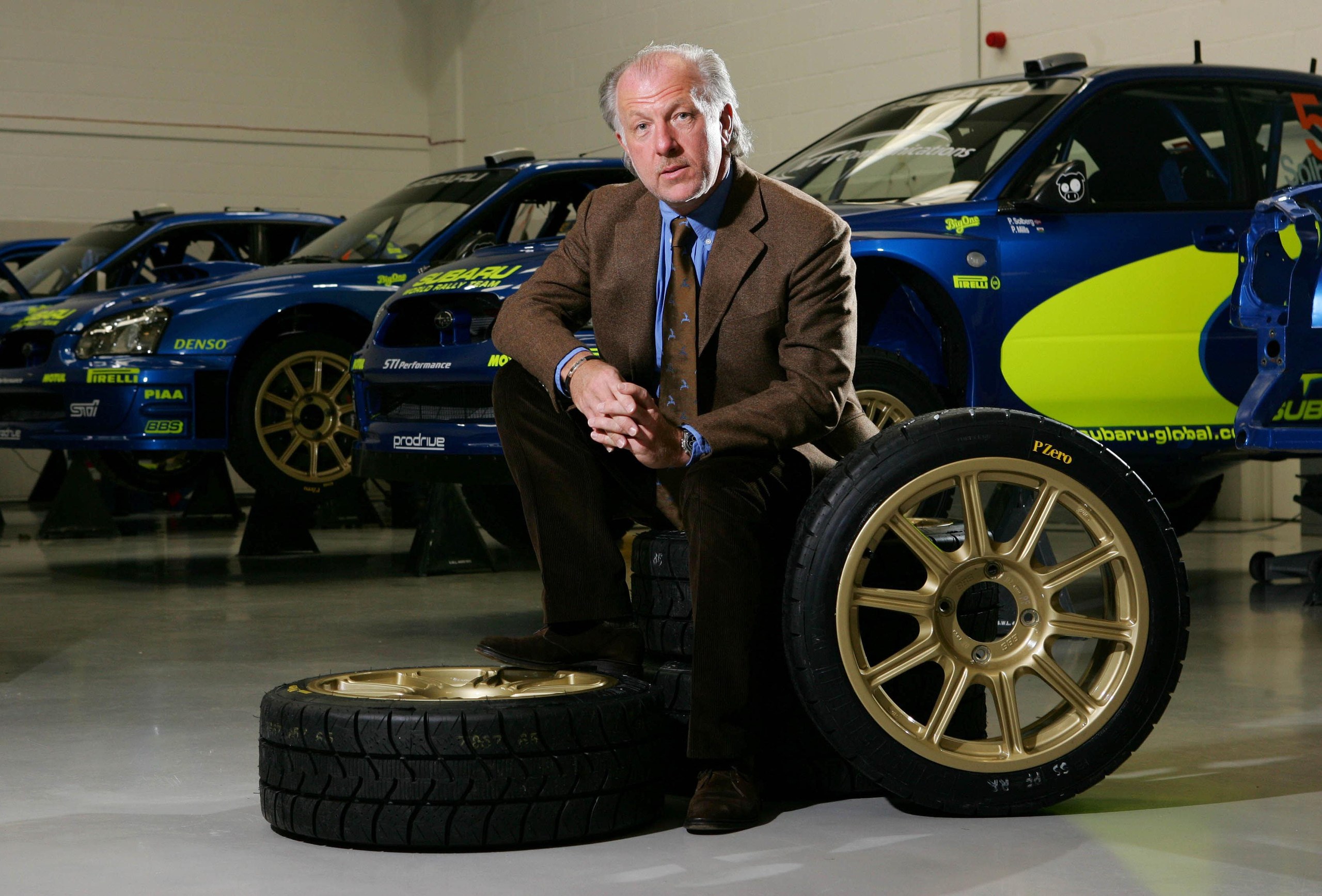 David Richards with a Subaru rally car