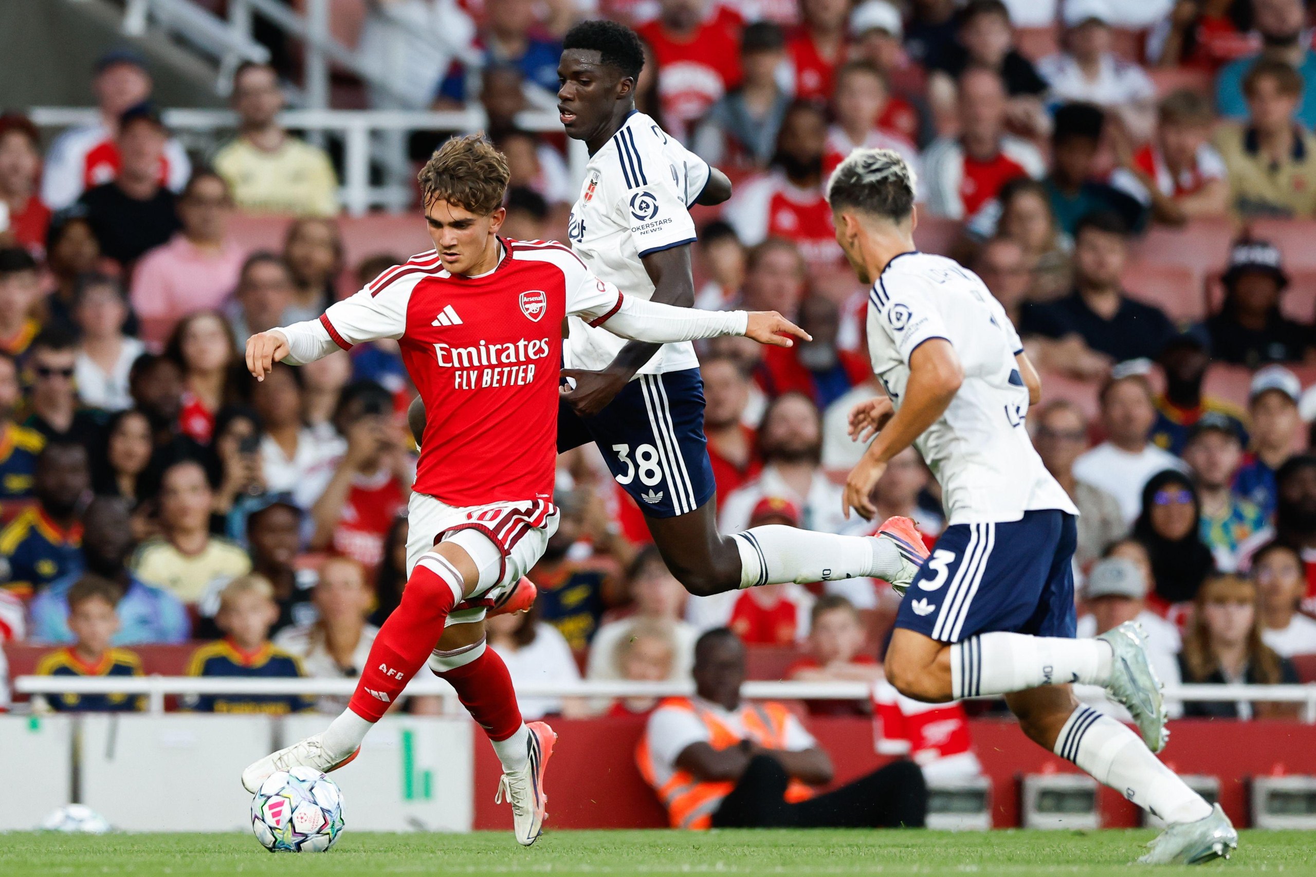 Max Dowman in pre-season action for Arsenal.