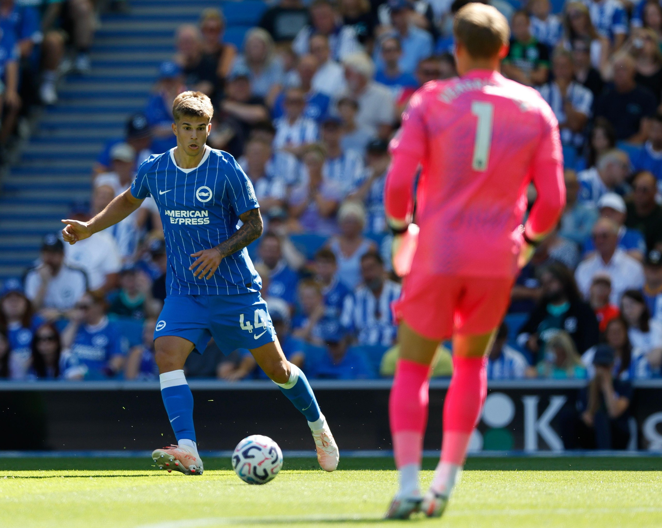 Luka Vuskovic in action for Brighton during a pre-season friendly against Roma