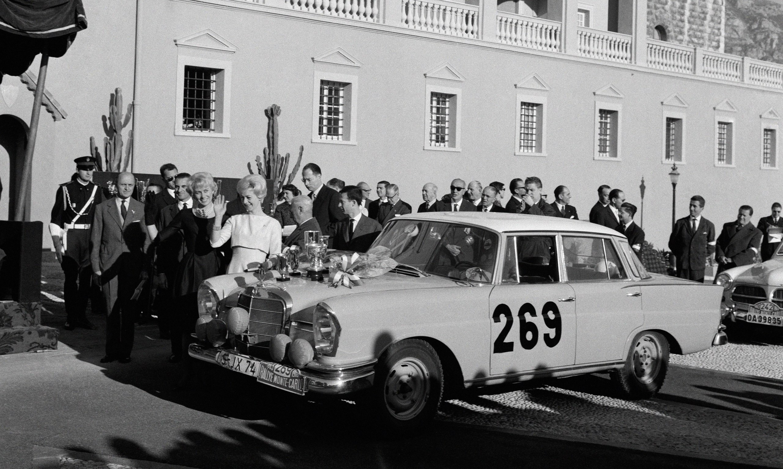 Rosqvist and Wirth in front of the Palace of Monaco, following their victory in the Monte Carlo Coupe Des Dames, 28 January 1963.