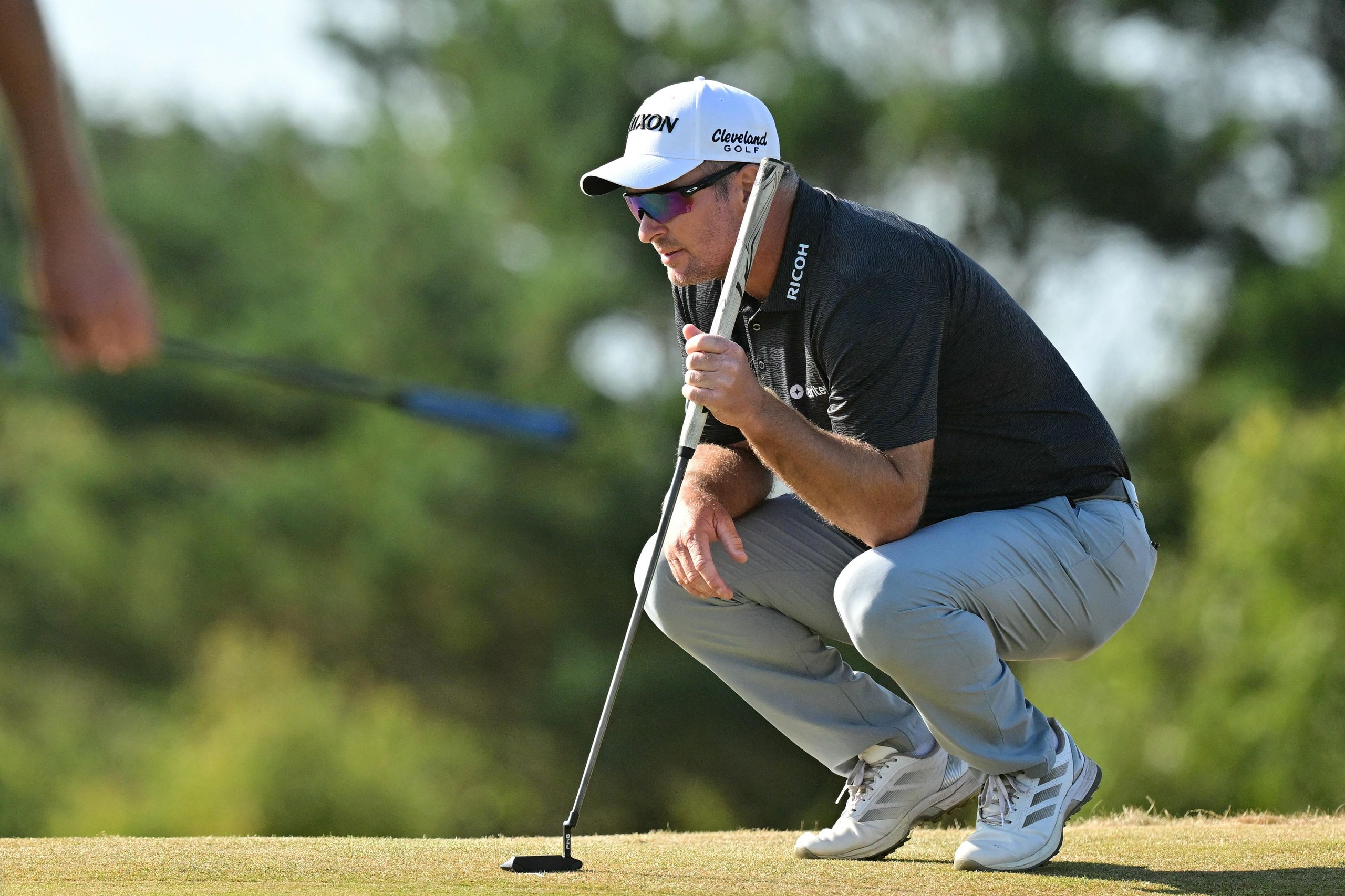 Ryan Fox lines up his putt on the 14th green.