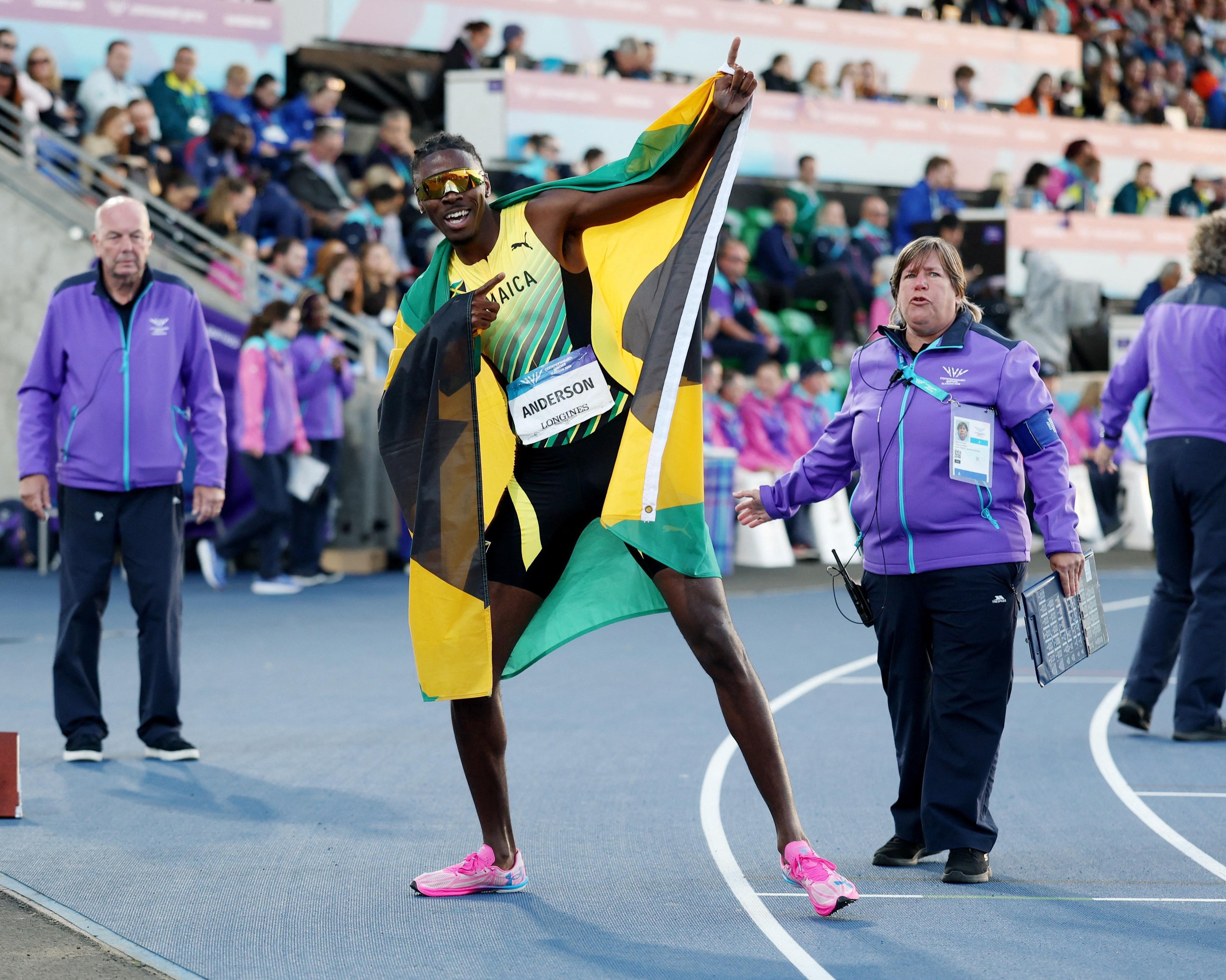 Anderson celebrates after winning the Men's 800m Final.