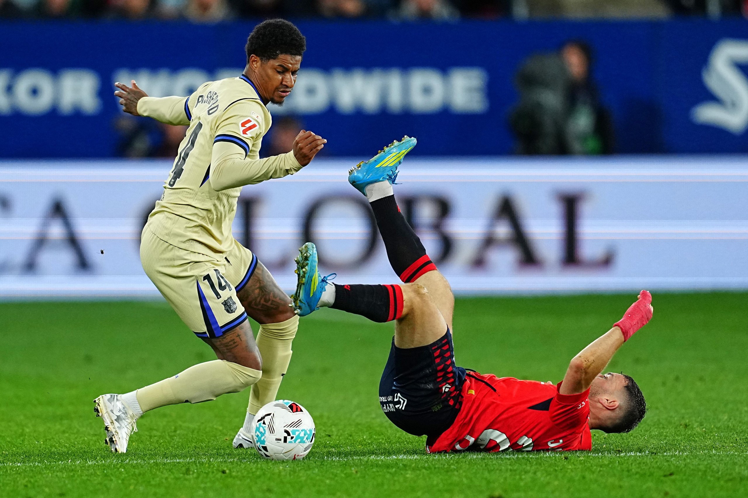 Barcelona’s Marcus Rashford in action against Osasuna.