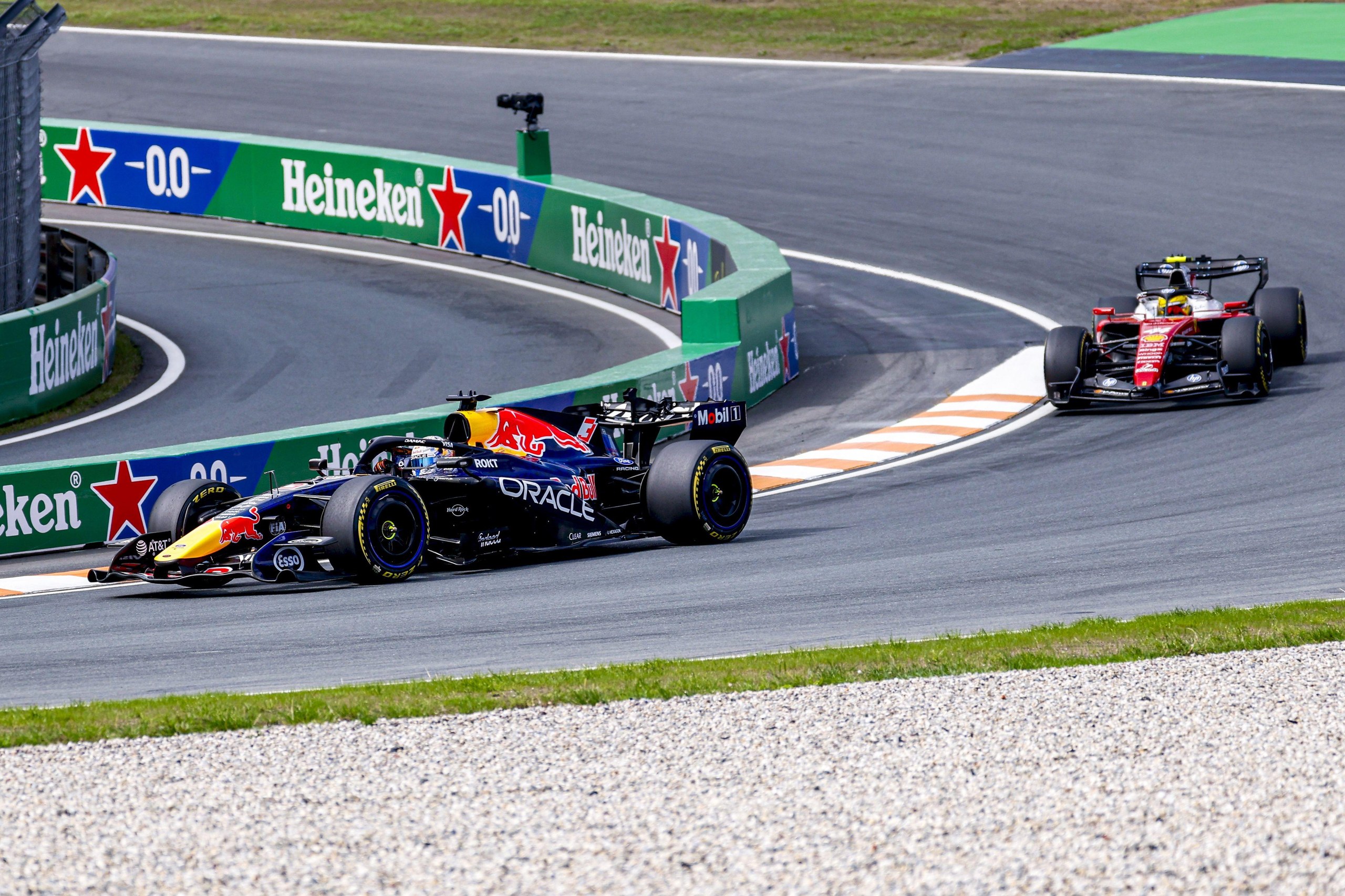 Lewis Hamilton closes in on the Red Bull of Max Verstappen.