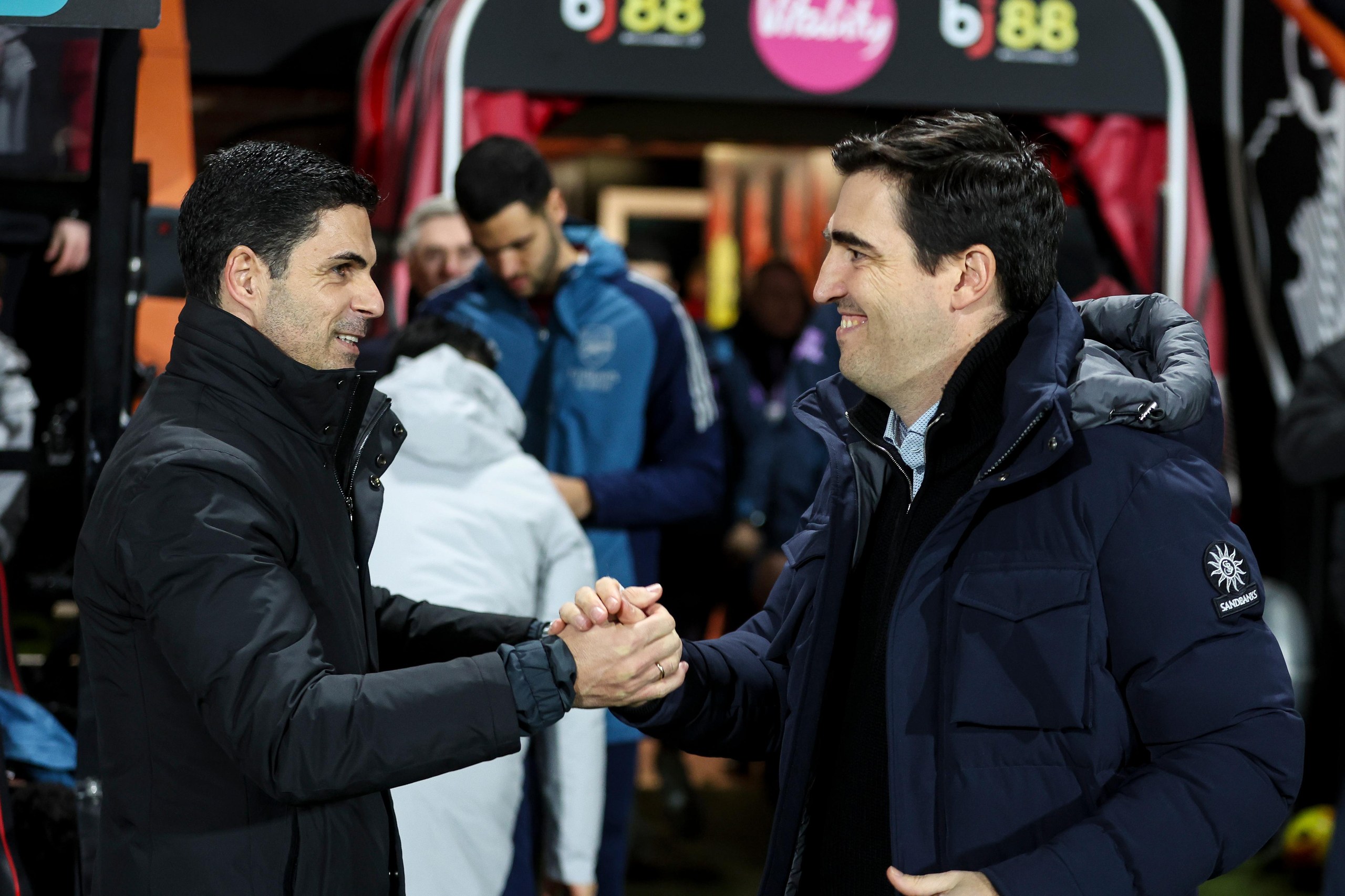 Mikel Arteta and Andoni Iraola