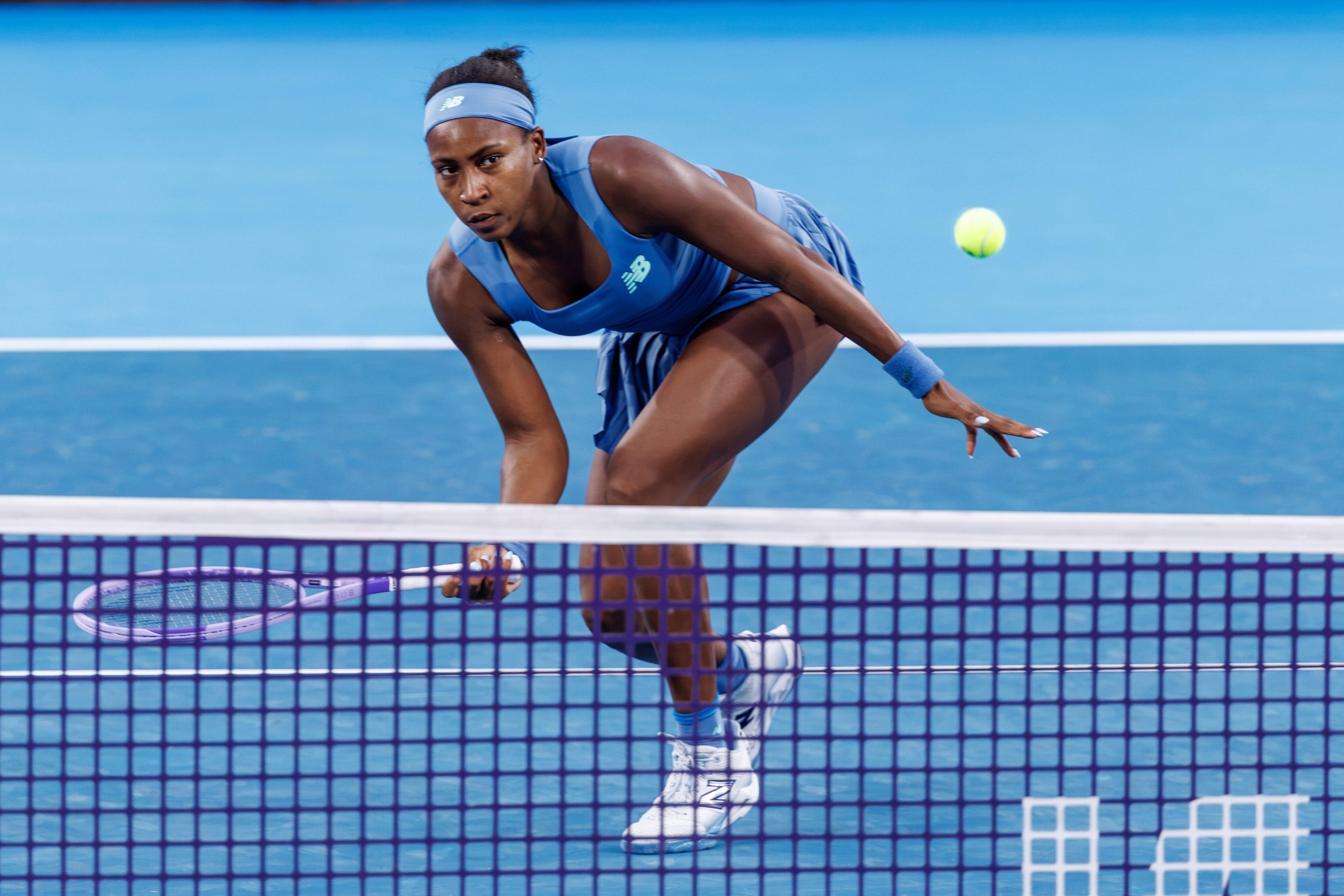 Gauff advances to the net in the final at the Lindner Family Tennis Center.