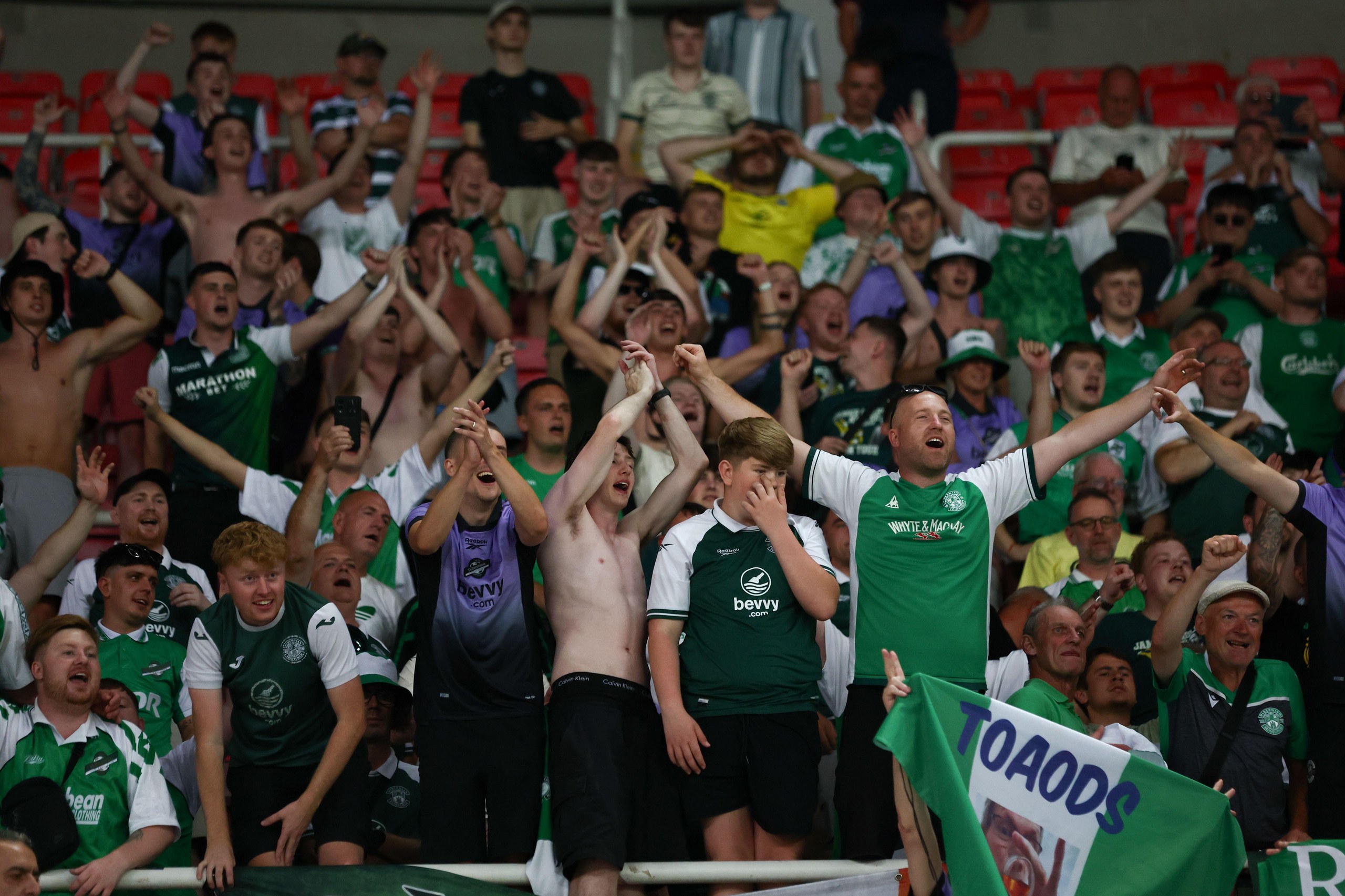Hibernian fans in the stands at the Todor Proeski National Arena