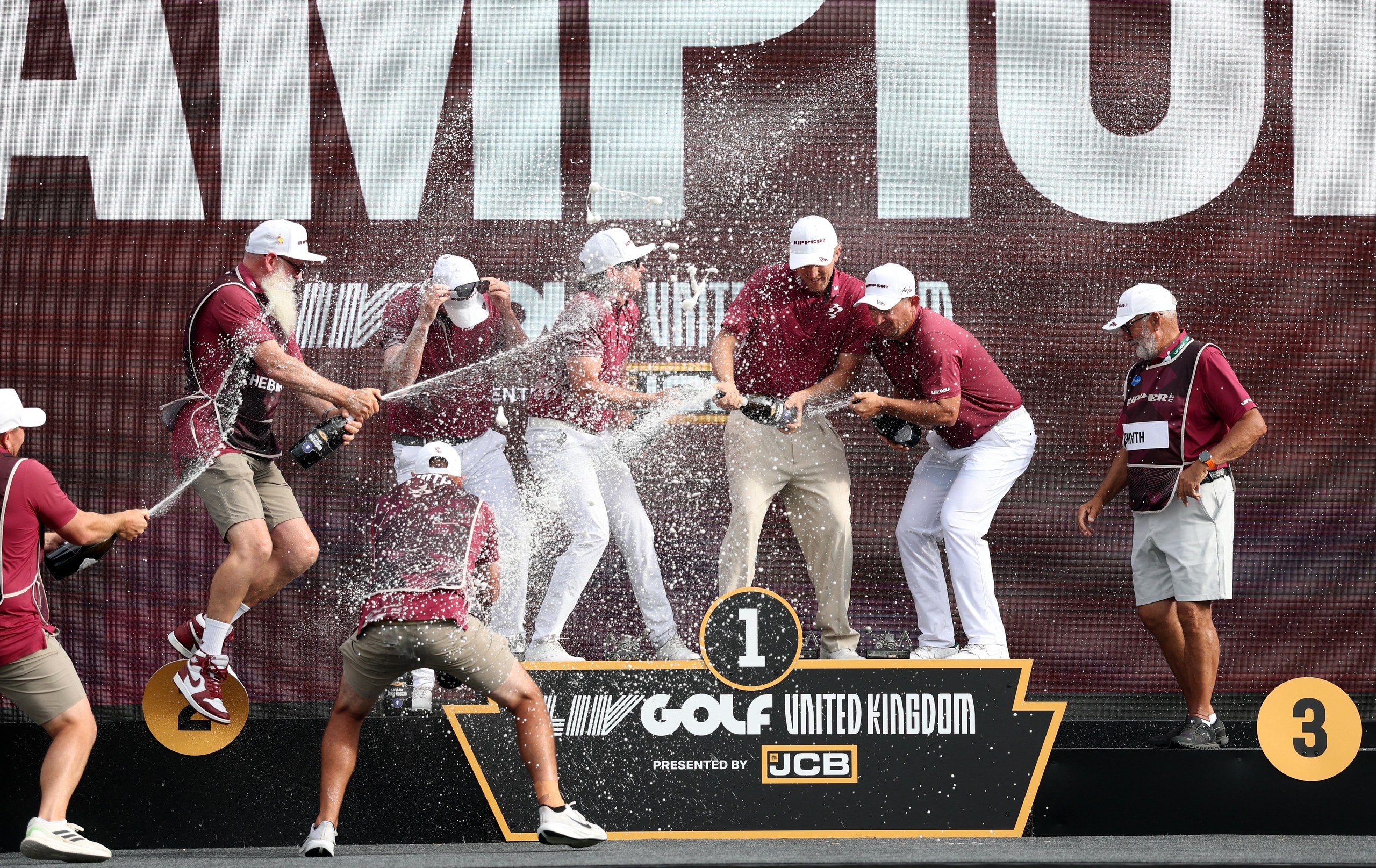 Ripper GC's Lucas Herbert, Cam Smith, Marc Leishman and Travis Smyth celebrate winning LIV Golf United Kingdom.