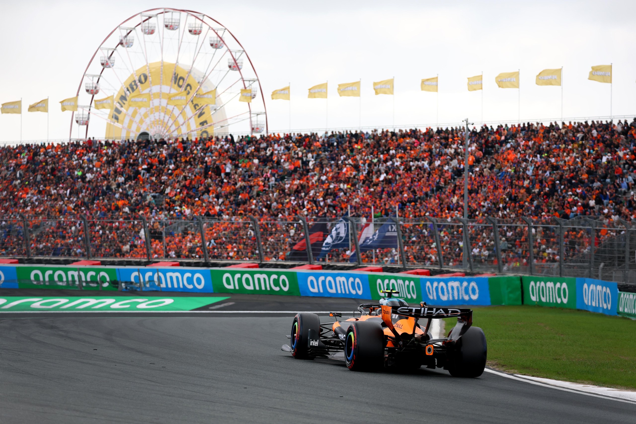 Lando Norris drives the McLaren during F1 Dutch Grand Prix qualifying.