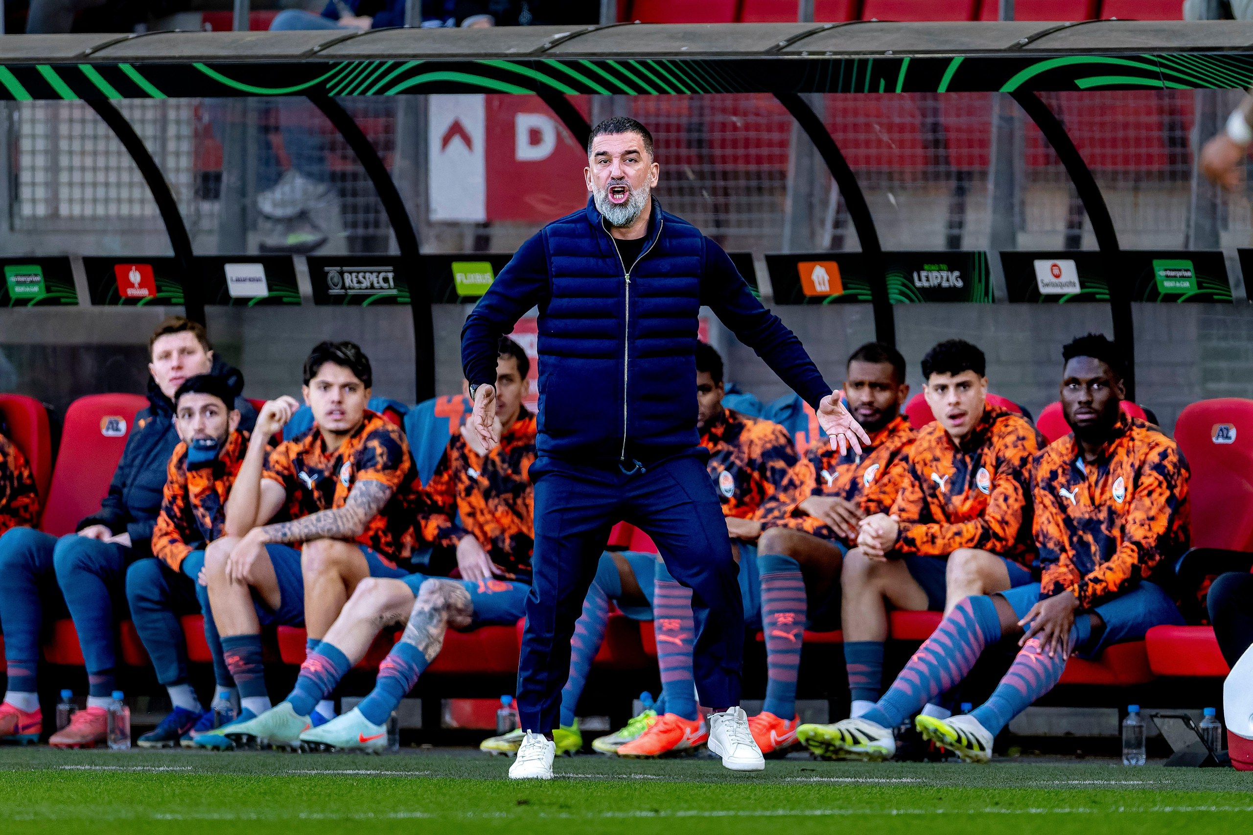 Shakhtar Donetsk coach Arda Turan during the Conference League quarter-final match between AZ and Shakhtar Donetsk
