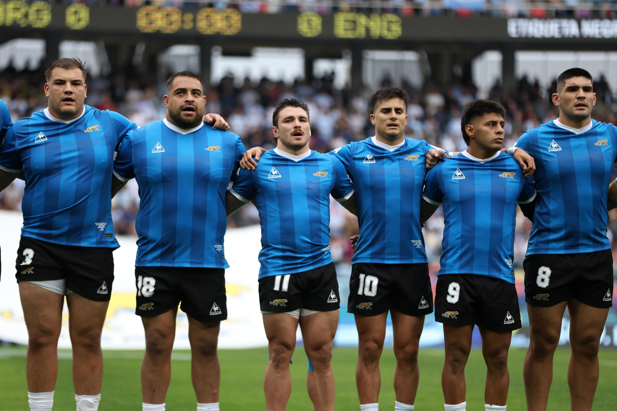 Argentina’s players line up for the national anthem