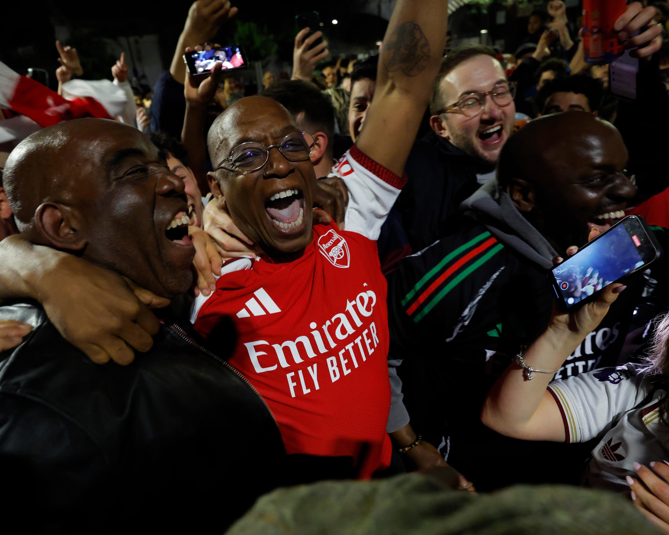 Arsenal legend Ian Wright and AFTV’s Robbie Lyle outside the Emirates on 19 May.