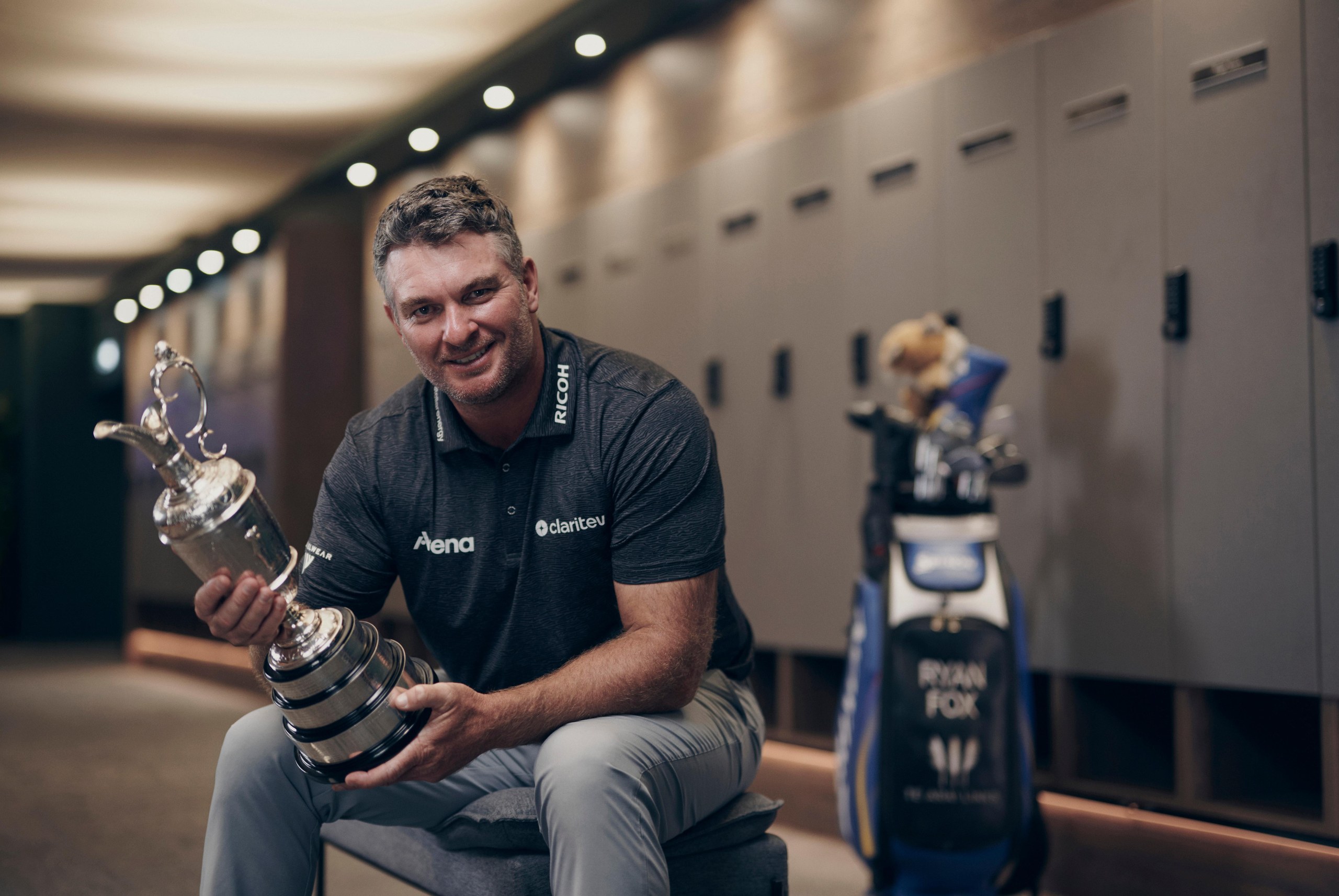 Ryan Fox with the Claret Jug in the locker room at Royal Birkdale