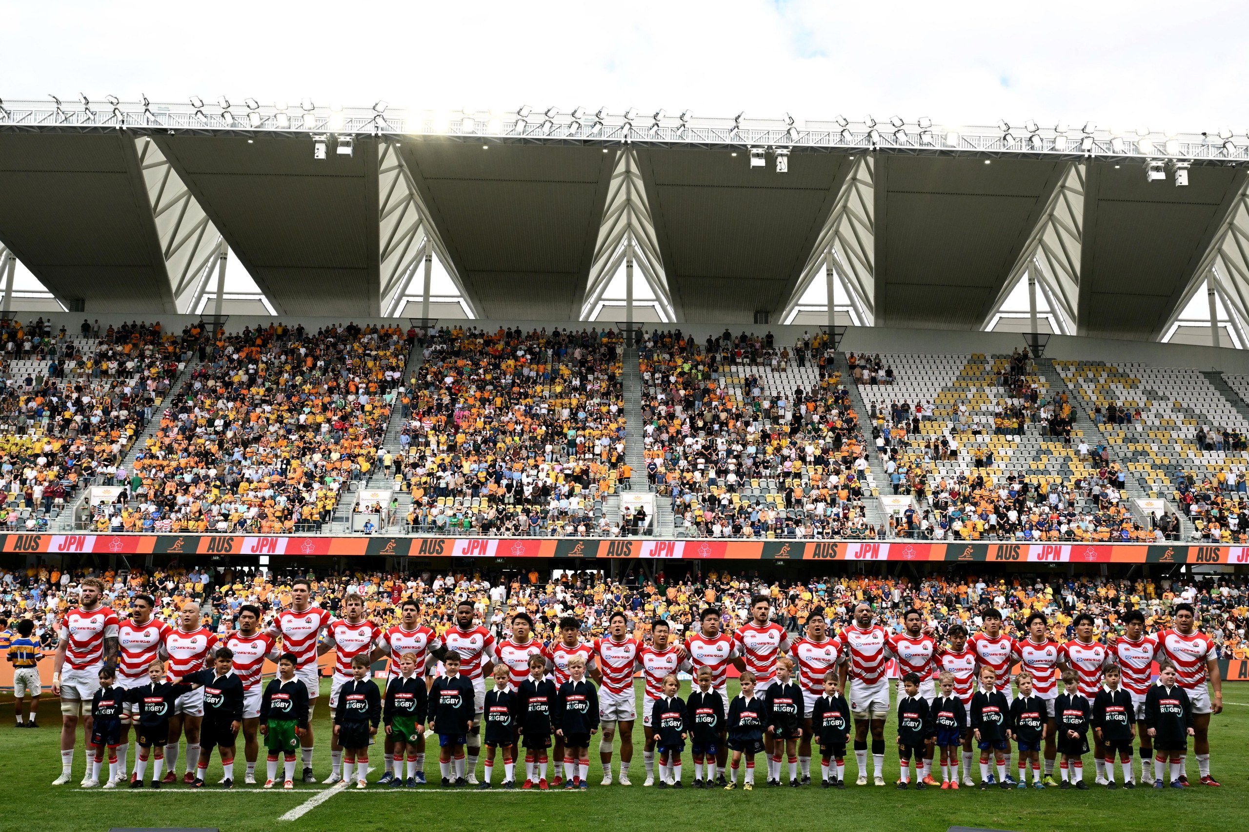 Japan gather before the rugby union international against Australia in Townsville