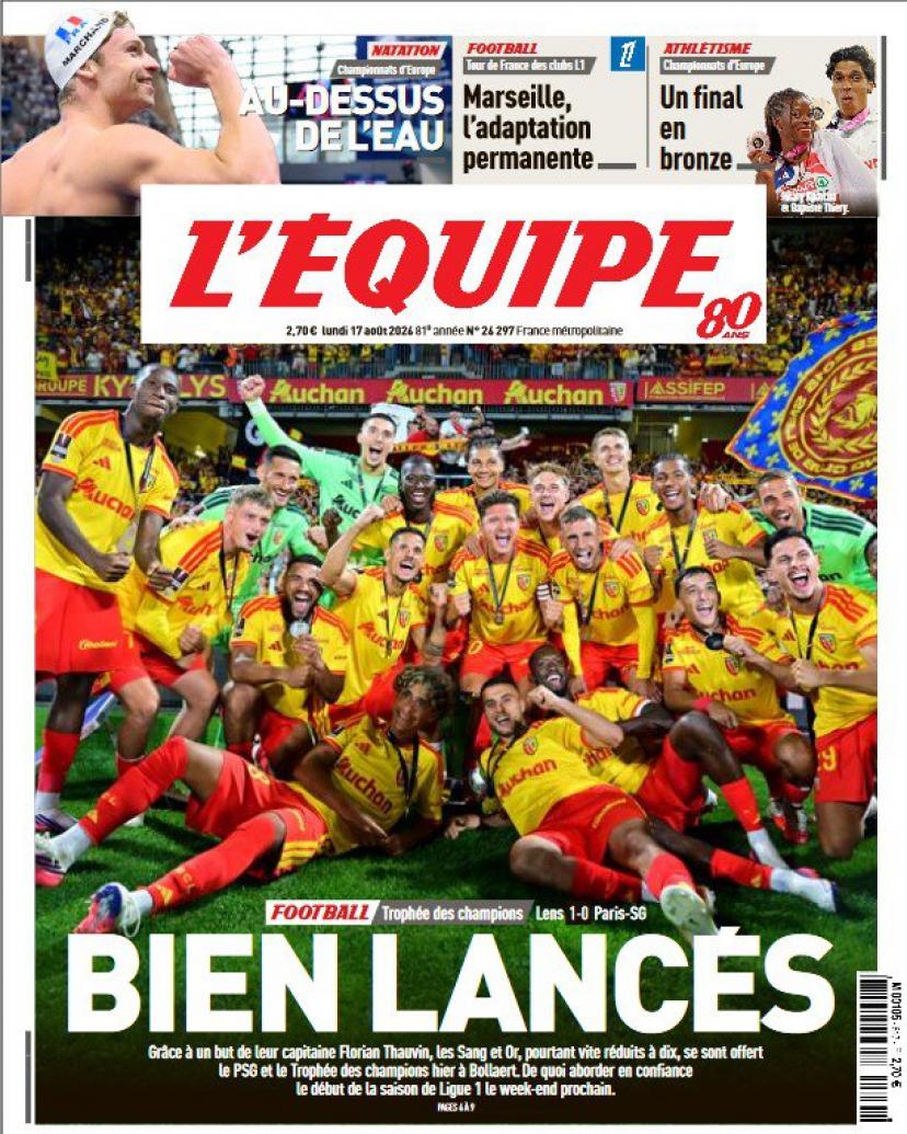 La une régionale consacrée au RC Lens ce lundi.